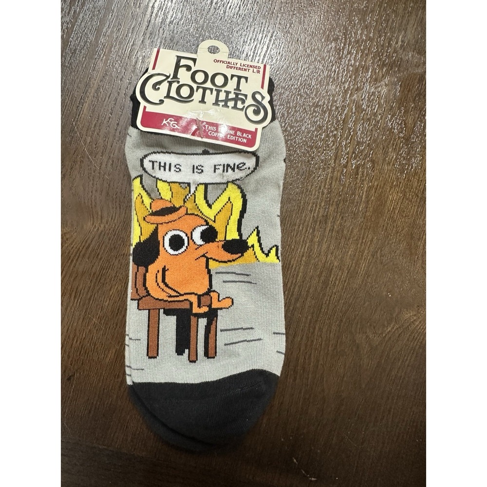 Foot Clothes No-Show Socks This Is Fine Dog Meme Graphic Print Gray Black Orange